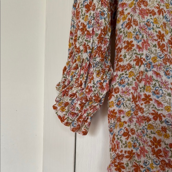 Brown and Orange Ruffled Blouse with Cuffed Sleeves - Picture 5 of 6